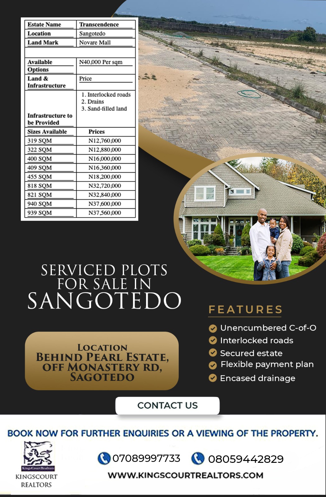 Serviced plots of land for sale in Sangotedo, Transcendence Estate